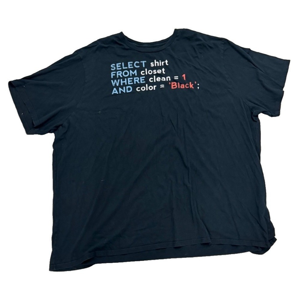 6XLT SQL Programmer Coding Graphic T Shirt Big Tall Computer Geek Black Tee